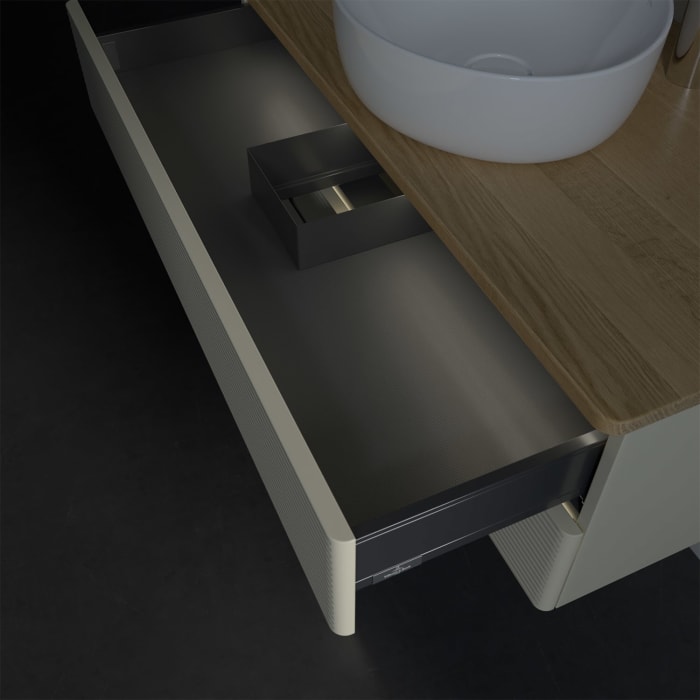 Villeroy & Boch Antao Waschbeckenunterschrank, 100 x 36 cm, 2 Auszüge mit LED-Licht, Front mit Struktur, mit Hahnloch