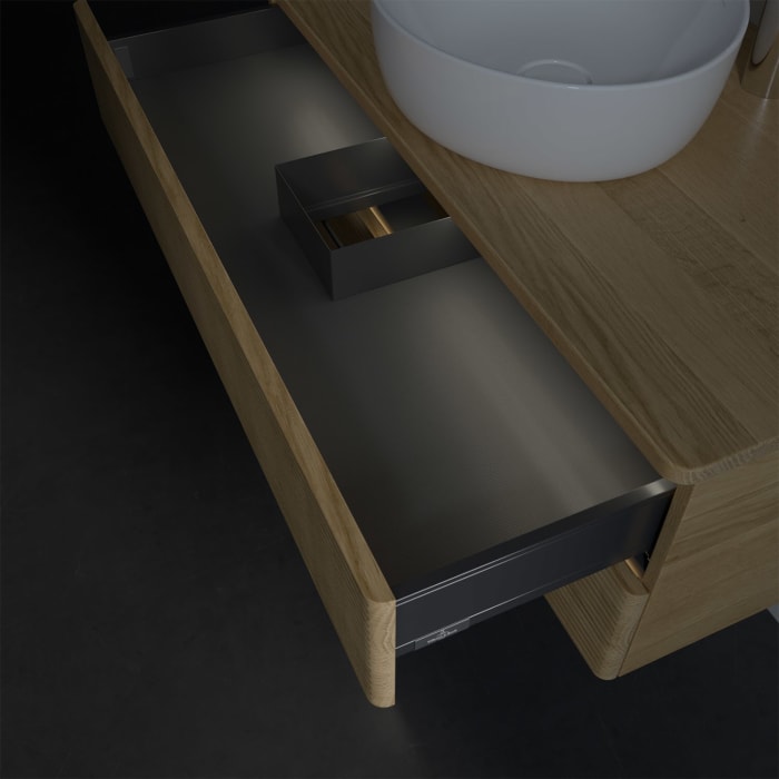 Villeroy & Boch Antao Waschbeckenunterschrank, 100 x 36 cm, 2 Auszüge mit LED-Licht, Front mit Struktur, mit Hahnloch