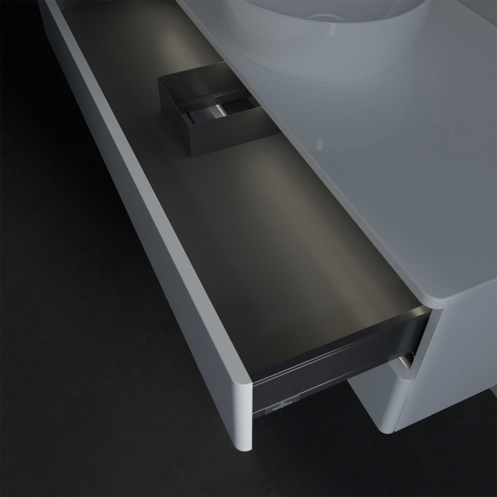Villeroy & Boch Antao Waschbeckenunterschrank, 120 x 36 cm, 2 Auszüge mit LED-Licht, Front ohne Struktur, ohne Hahnloch, für Waschtisch mittig
