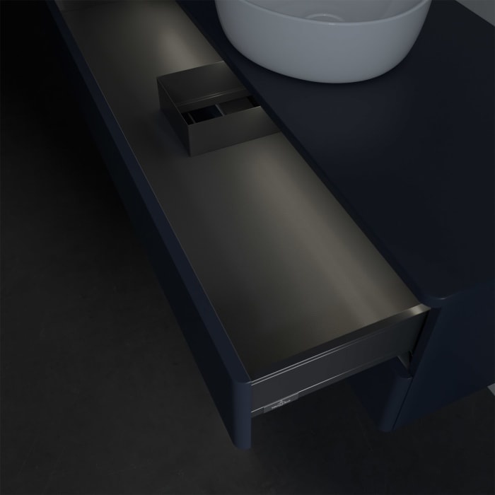 Villeroy & Boch Antao Waschbeckenunterschrank, 120 x 36 cm, 2 Auszüge mit LED-Licht, Front ohne Struktur, ohne Hahnloch, für Waschtisch mittig