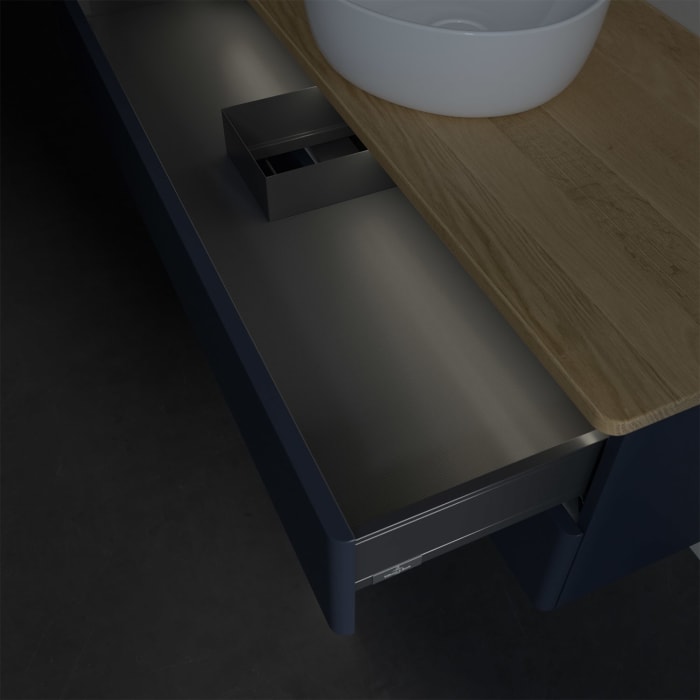 Villeroy & Boch Antao Waschbeckenunterschrank, 120 x 36 cm, 2 Auszüge mit LED-Licht, Front ohne Struktur, ohne Hahnloch, für Waschtisch mittig