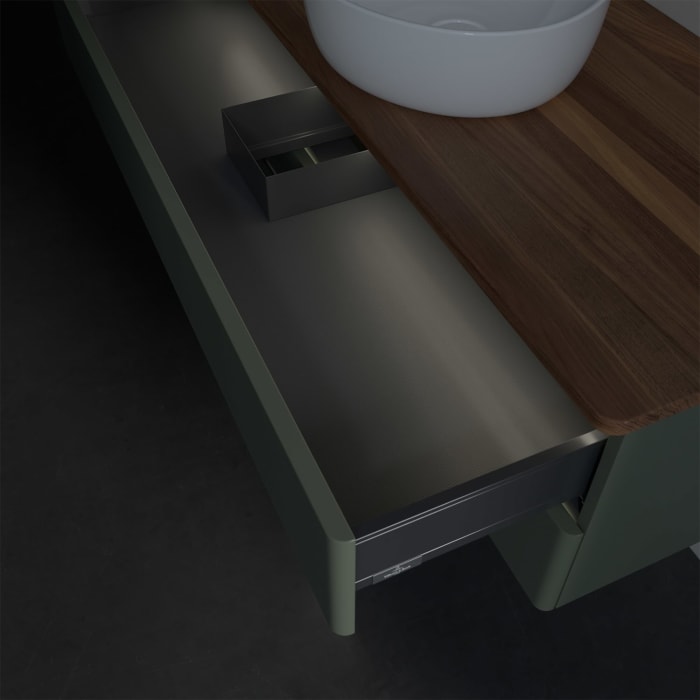 Villeroy & Boch Antao Waschbeckenunterschrank, 120 x 36 cm, 2 Auszüge mit LED-Licht, Front ohne Struktur, ohne Hahnloch, für Waschtisch mittig