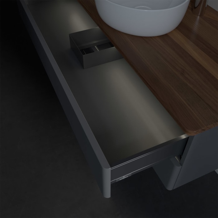 Villeroy & Boch Antao Waschbeckenunterschrank, 120 x 36 cm, 2 Auszüge mit LED-Licht, Front ohne Struktur, mit Hahnloch, für Waschtisch mittig