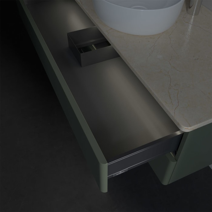 Villeroy & Boch Antao Waschbeckenunterschrank, 120 x 36 cm, 2 Auszüge mit LED-Licht, Front ohne Struktur, mit Hahnloch, für Waschtisch mittig