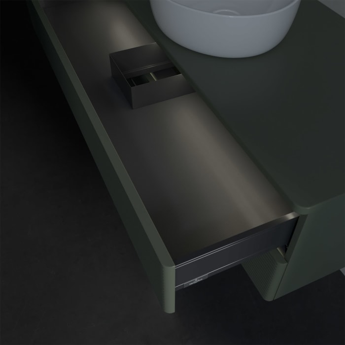 Villeroy & Boch Antao Waschbeckenunterschrank, 120 x 36 cm, 2 Auszüge mit LED-Licht, Front mit Struktur, ohne Hahnloch, für Waschtisch mittig