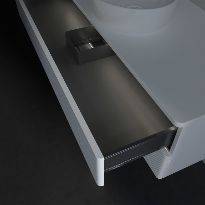 Villeroy & Boch Antao Waschbeckenunterschrank, 120 x 36 cm, 2 Auszüge mit LED-Licht, Front mit Struktur, ohne Hahnloch, für Waschtisch mittig