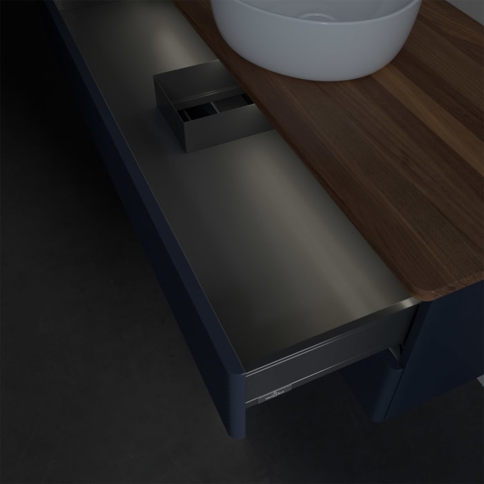 Villeroy & Boch Antao Waschbeckenunterschrank, 120 x 36 cm, 2 Auszüge mit LED-Licht, Front mit Struktur, ohne Hahnloch, für Waschtisch mittig