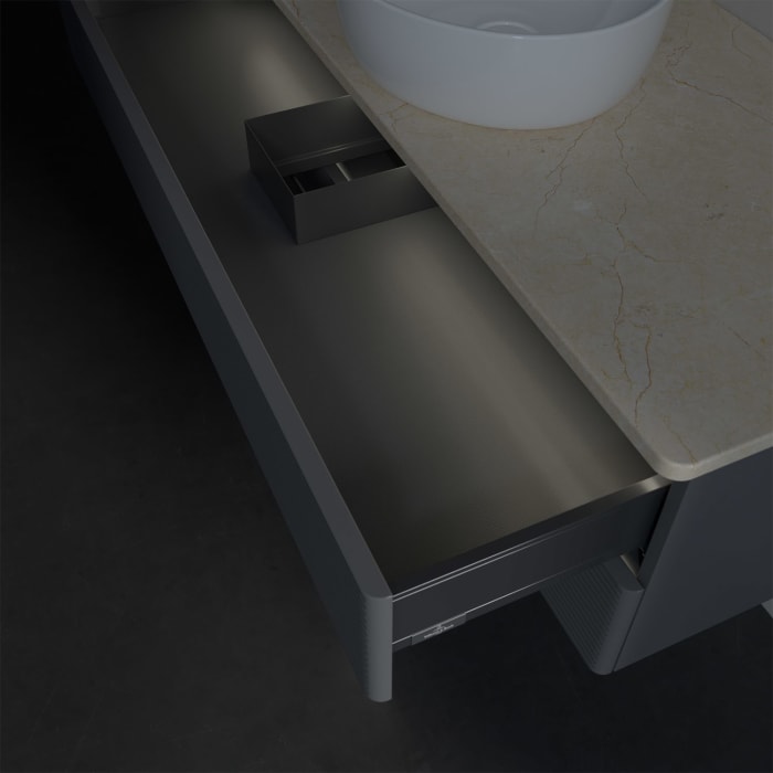 Villeroy & Boch Antao Waschbeckenunterschrank, 120 x 36 cm, 2 Auszüge mit LED-Licht, Front mit Struktur, ohne Hahnloch, für Waschtisch mittig