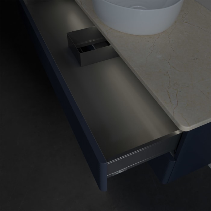 Villeroy & Boch Antao Waschbeckenunterschrank, 120 x 36 cm, 2 Auszüge mit LED-Licht, Front mit Struktur, ohne Hahnloch, für Waschtisch mittig