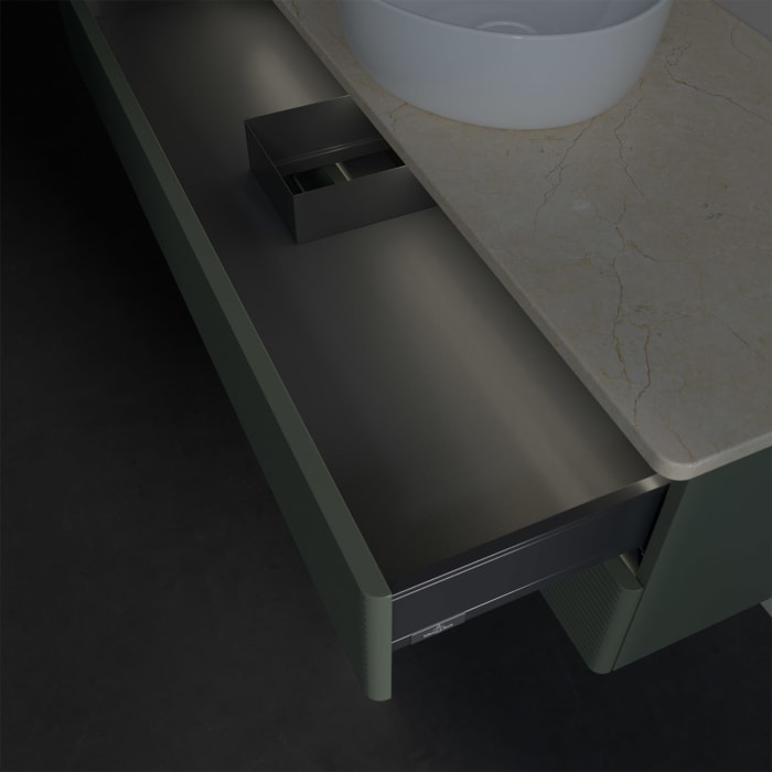 Villeroy & Boch Antao Waschbeckenunterschrank, 120 x 36 cm, 2 Auszüge mit LED-Licht, Front mit Struktur, ohne Hahnloch, für Waschtisch mittig