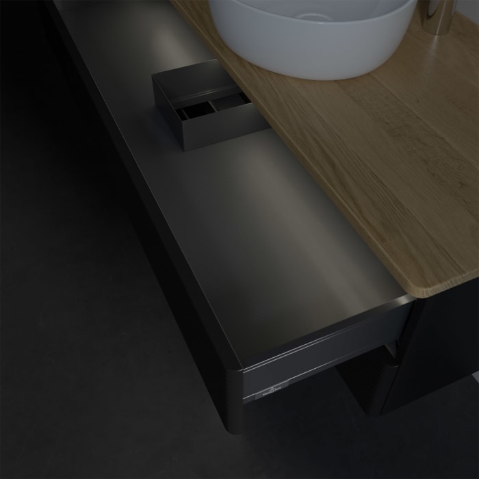 Villeroy & Boch Antao Waschbeckenunterschrank, 120 x 36 cm, 2 Auszüge mit LED-Licht, Front mit Struktur, mit Hahnloch, für Waschtisch mittig