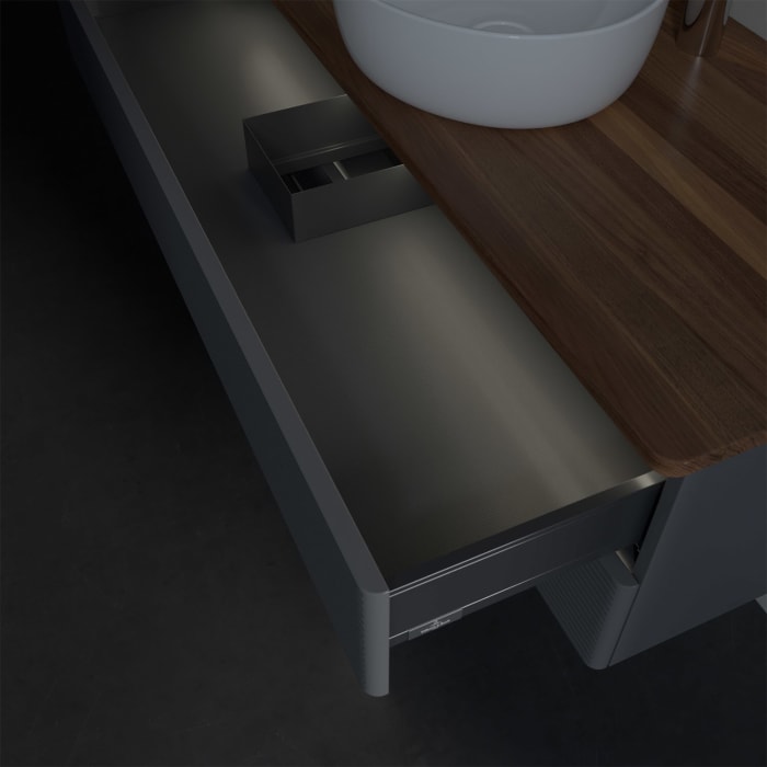 Villeroy & Boch Antao Waschbeckenunterschrank, 120 x 36 cm, 2 Auszüge mit LED-Licht, Front mit Struktur, mit Hahnloch, für Waschtisch mittig