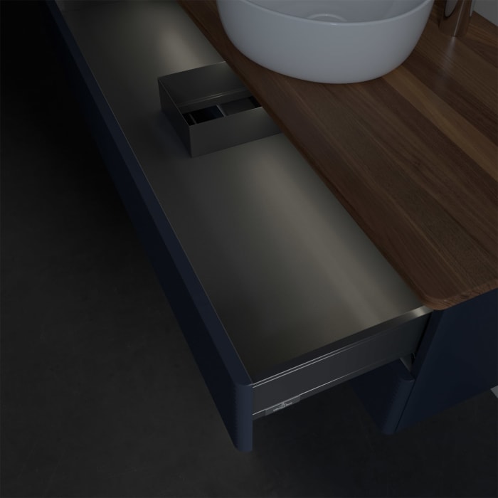 Villeroy & Boch Antao Waschbeckenunterschrank, 120 x 36 cm, 2 Auszüge mit LED-Licht, Front mit Struktur, mit Hahnloch, für Waschtisch mittig