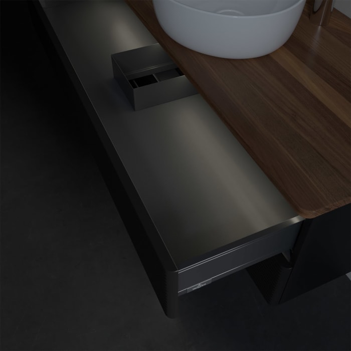 Villeroy & Boch Antao Waschbeckenunterschrank, 120 x 36 cm, 2 Auszüge mit LED-Licht, Front mit Struktur, mit Hahnloch, für Waschtisch mittig