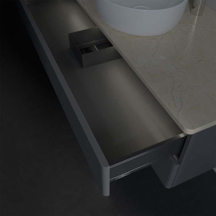 Villeroy & Boch Antao Waschbeckenunterschrank, 120 x 36 cm, 2 Auszüge mit LED-Licht, Front mit Struktur, mit Hahnloch, für Waschtisch mittig