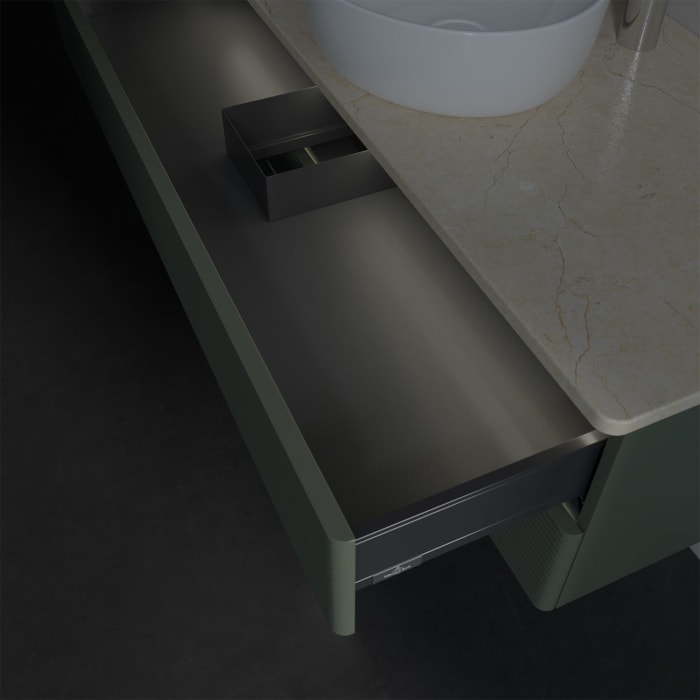 Villeroy & Boch Antao Waschbeckenunterschrank, 120 x 36 cm, 2 Auszüge mit LED-Licht, Front mit Struktur, mit Hahnloch, für Waschtisch mittig