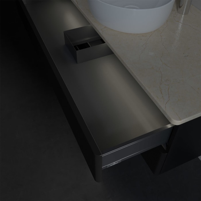 Villeroy & Boch Antao Waschbeckenunterschrank, 120 x 36 cm, 2 Auszüge mit LED-Licht, Front mit Struktur, mit Hahnloch, für Waschtisch mittig