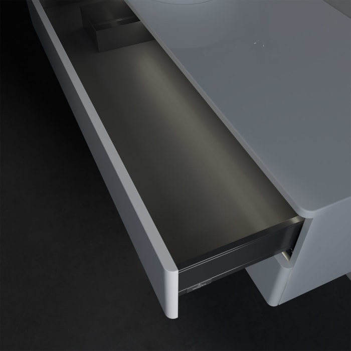 Villeroy & Boch Antao Waschbeckenunterschrank, 120 x 36 cm, 2 Auszüge mit LED-Licht, Front ohne Struktur, ohne Hahnloch, für Waschtisch links