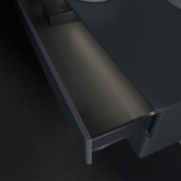 Villeroy & Boch Antao Waschbeckenunterschrank, 120 x 36 cm, 2 Auszüge mit LED-Licht, Front ohne Struktur, ohne Hahnloch, für Waschtisch links