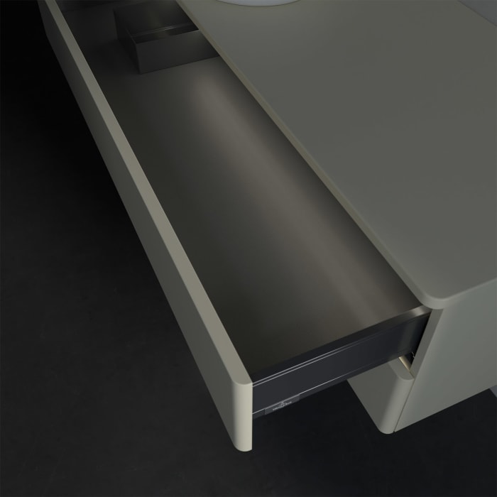 Villeroy & Boch Antao Waschbeckenunterschrank, 120 x 36 cm, 2 Auszüge mit LED-Licht, Front ohne Struktur, ohne Hahnloch, für Waschtisch links