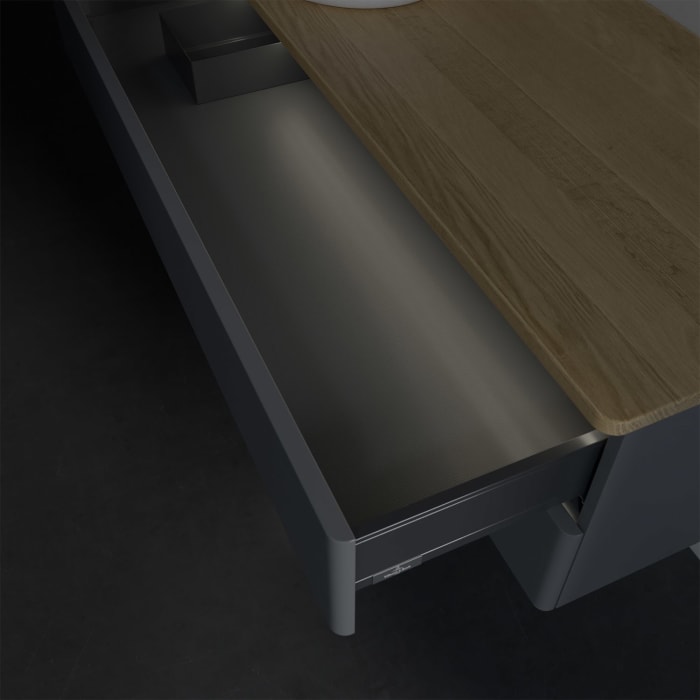 Villeroy & Boch Antao Waschbeckenunterschrank, 120 x 36 cm, 2 Auszüge mit LED-Licht, Front ohne Struktur, ohne Hahnloch, für Waschtisch links