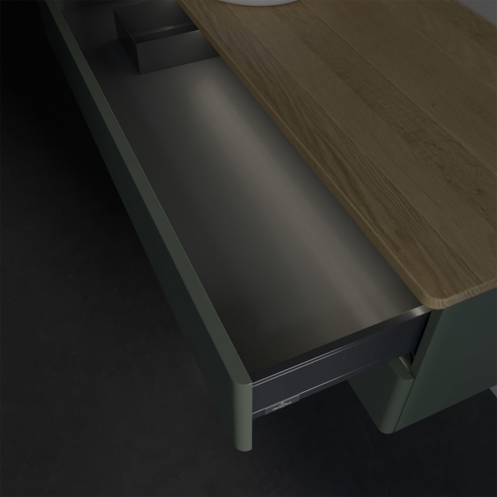 Villeroy & Boch Antao Waschbeckenunterschrank, 120 x 36 cm, 2 Auszüge mit LED-Licht, Front ohne Struktur, ohne Hahnloch, für Waschtisch links