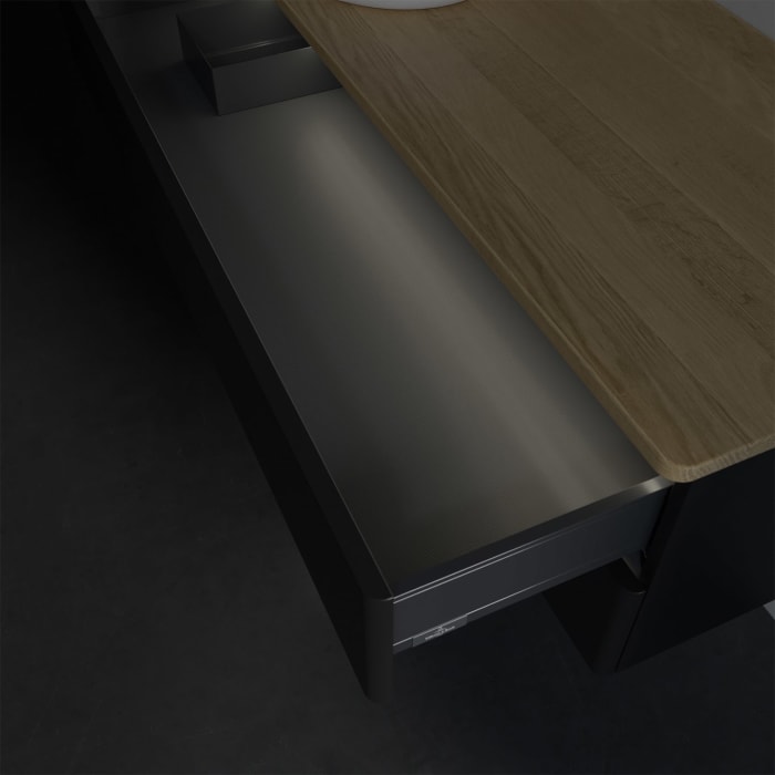 Villeroy & Boch Antao Waschbeckenunterschrank, 120 x 36 cm, 2 Auszüge mit LED-Licht, Front ohne Struktur, ohne Hahnloch, für Waschtisch links