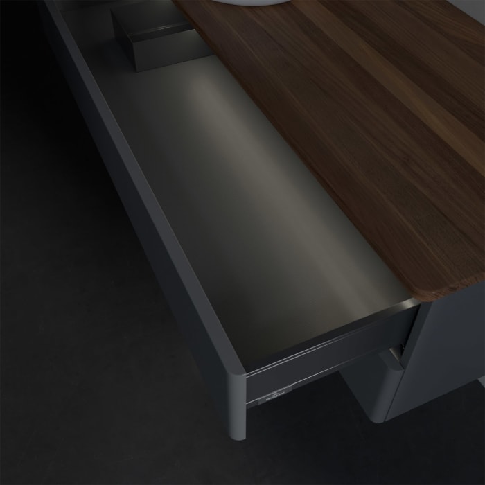 Villeroy & Boch Antao Waschbeckenunterschrank, 120 x 36 cm, 2 Auszüge mit LED-Licht, Front ohne Struktur, ohne Hahnloch, für Waschtisch links