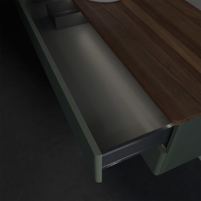 Villeroy & Boch Antao Waschbeckenunterschrank, 120 x 36 cm, 2 Auszüge mit LED-Licht, Front ohne Struktur, ohne Hahnloch, für Waschtisch links