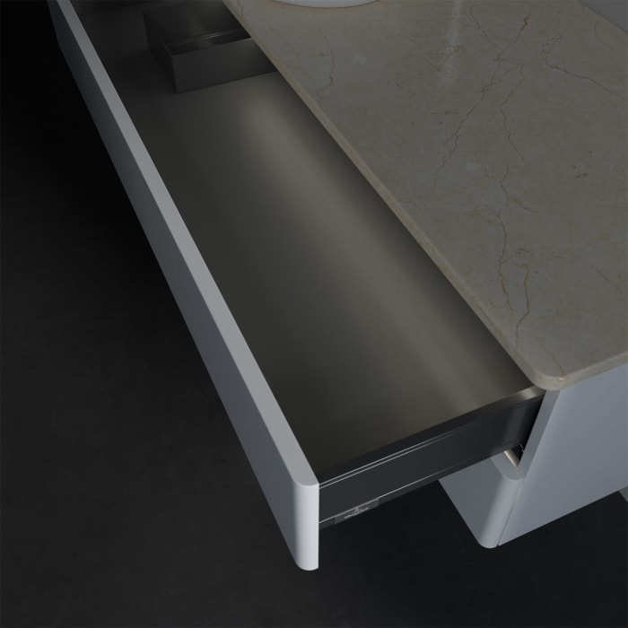 Villeroy & Boch Antao Waschbeckenunterschrank, 120 x 36 cm, 2 Auszüge mit LED-Licht, Front ohne Struktur, mit Hahnloch, für Waschtisch links