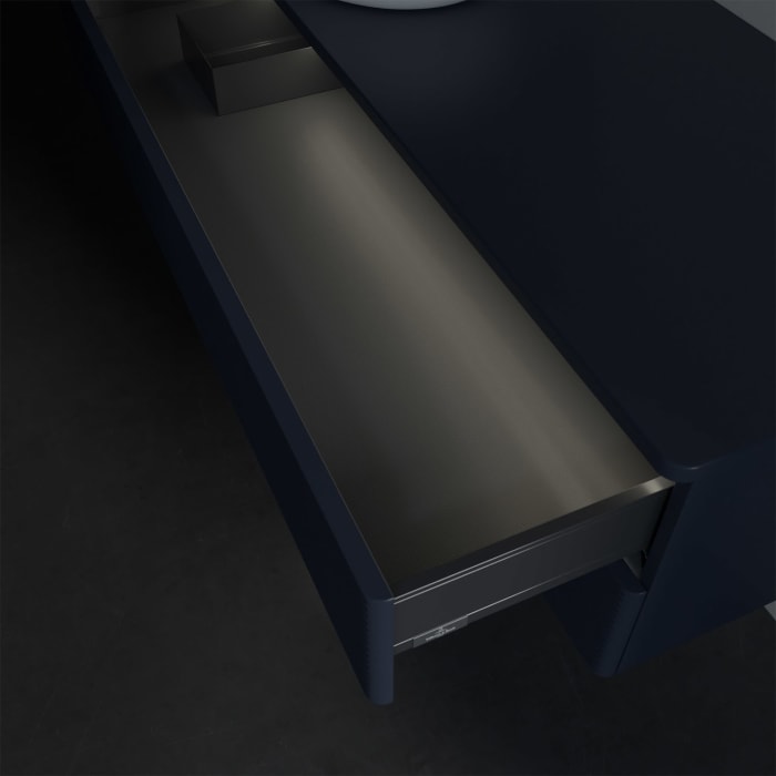 Villeroy & Boch Antao Waschbeckenunterschrank, 120 x 36 cm, 2 Auszüge mit LED-Licht, Front mit Struktur, ohne Hahnloch, für Waschtisch links