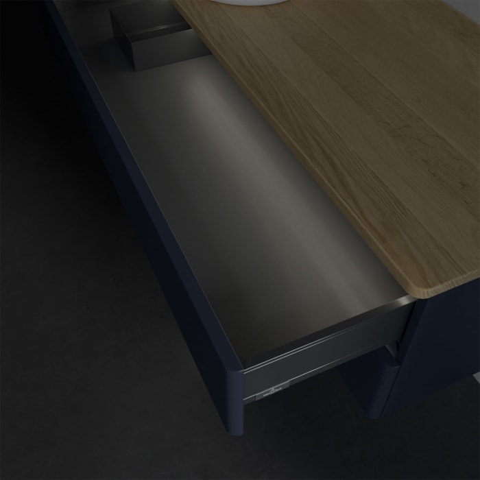 Villeroy & Boch Antao Waschbeckenunterschrank, 120 x 36 cm, 2 Auszüge mit LED-Licht, Front mit Struktur, ohne Hahnloch, für Waschtisch links