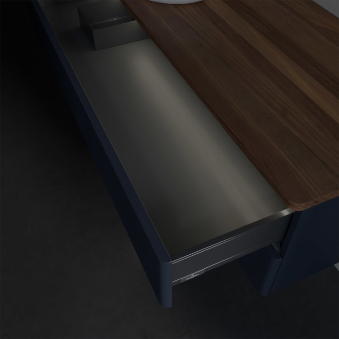 Villeroy & Boch Antao Waschbeckenunterschrank, 120 x 36 cm, 2 Auszüge mit LED-Licht, Front mit Struktur, ohne Hahnloch, für Waschtisch links