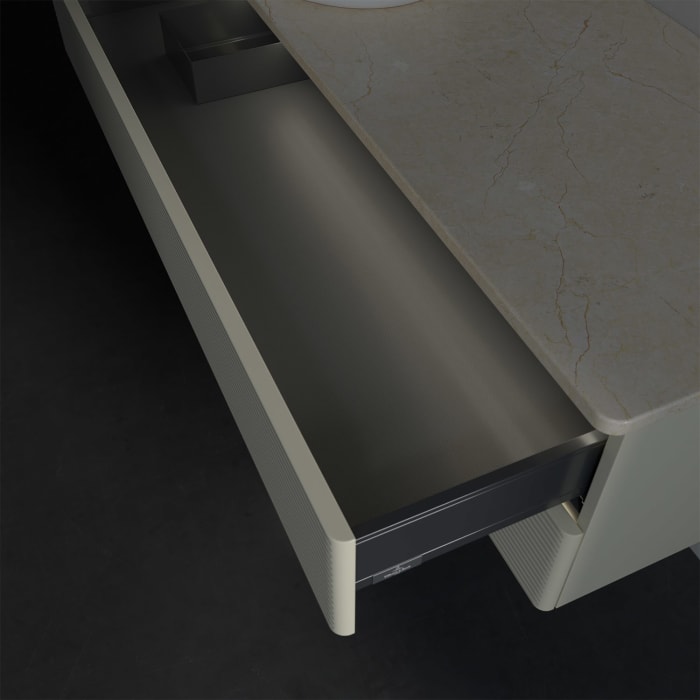 Villeroy & Boch Antao Waschbeckenunterschrank, 120 x 36 cm, 2 Auszüge mit LED-Licht, Front mit Struktur, ohne Hahnloch, für Waschtisch links