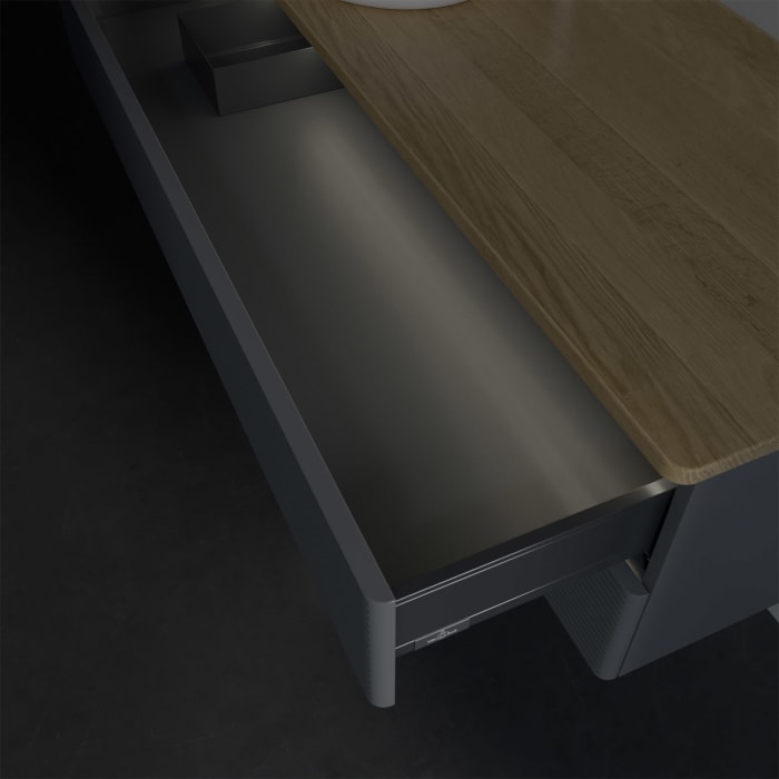 Villeroy & Boch Antao Waschbeckenunterschrank, 120 x 36 cm, 2 Auszüge mit LED-Licht, Front mit Struktur, mit Hahnloch, für Waschtisch links