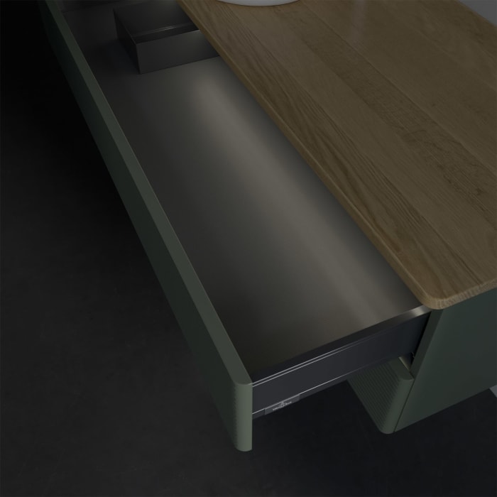 Villeroy & Boch Antao Waschbeckenunterschrank, 120 x 36 cm, 2 Auszüge mit LED-Licht, Front mit Struktur, mit Hahnloch, für Waschtisch links