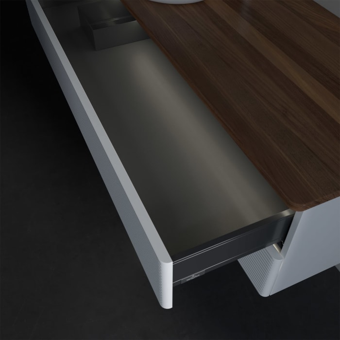 Villeroy & Boch Antao Waschbeckenunterschrank, 120 x 36 cm, 2 Auszüge mit LED-Licht, Front mit Struktur, mit Hahnloch, für Waschtisch links