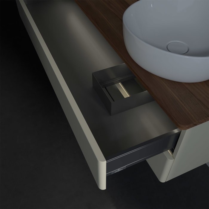 Villeroy & Boch Antao Waschbeckenunterschrank, 120 x 36 cm, 2 Auszüge mit LED-Licht, Front ohne Struktur, ohne Hahnloch, für Waschtisch rechts