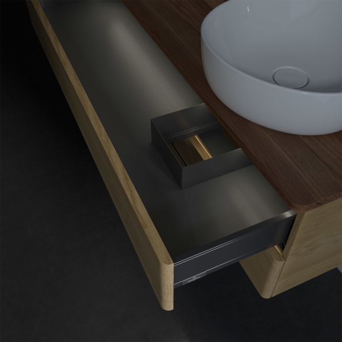 Villeroy & Boch Antao Waschbeckenunterschrank, 120 x 36 cm, 2 Auszüge mit LED-Licht, Front ohne Struktur, ohne Hahnloch, für Waschtisch rechts