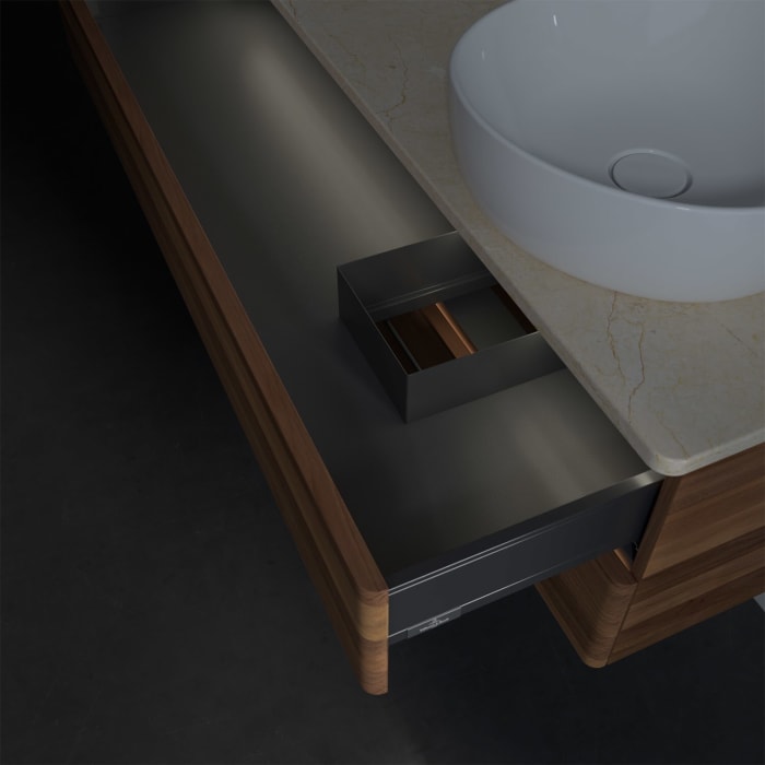 Villeroy & Boch Antao Waschbeckenunterschrank, 120 x 36 cm, 2 Auszüge mit LED-Licht, Front ohne Struktur, ohne Hahnloch, für Waschtisch rechts