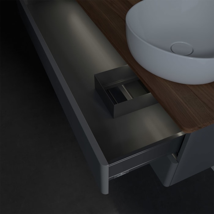 Villeroy & Boch Antao Waschbeckenunterschrank, 120 x 36 cm, 2 Auszüge mit LED-Licht, Front ohne Struktur, mit Hahnloch, für Waschtisch rechts