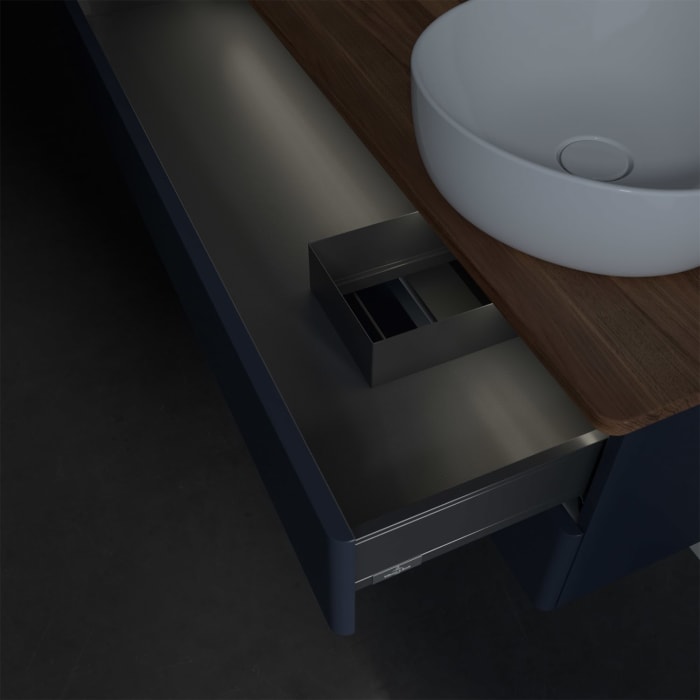 Villeroy & Boch Antao Waschbeckenunterschrank, 120 x 36 cm, 2 Auszüge mit LED-Licht, Front ohne Struktur, mit Hahnloch, für Waschtisch rechts