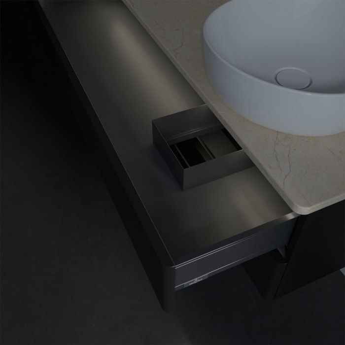 Villeroy & Boch Antao Waschbeckenunterschrank, 120 x 36 cm, 2 Auszüge mit LED-Licht, Front ohne Struktur, mit Hahnloch, für Waschtisch rechts