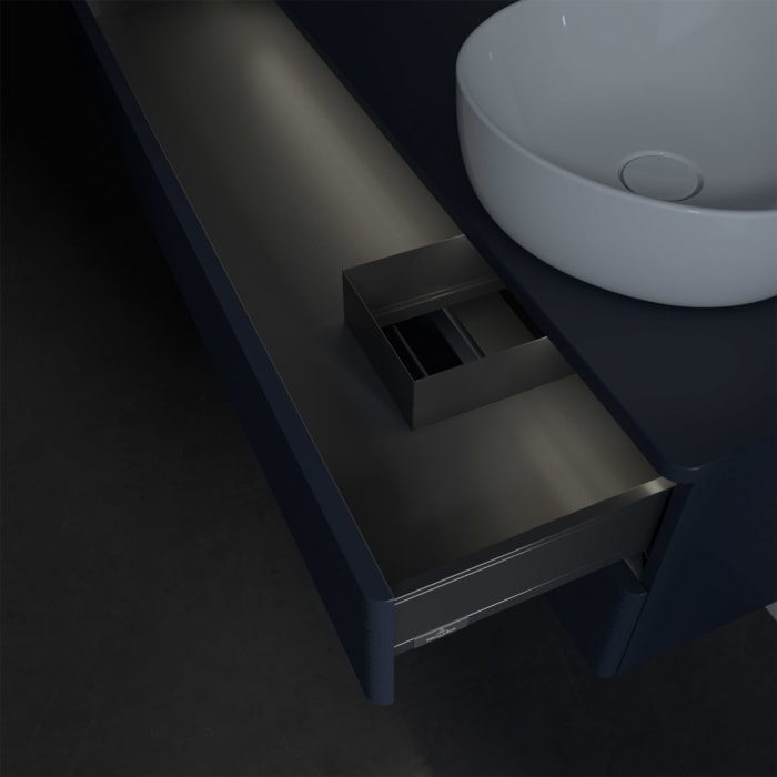 Villeroy & Boch Antao Waschbeckenunterschrank, 120 x 36 cm, 2 Auszüge mit LED-Licht, Front mit Struktur, ohne Hahnloch, für Waschtisch rechts