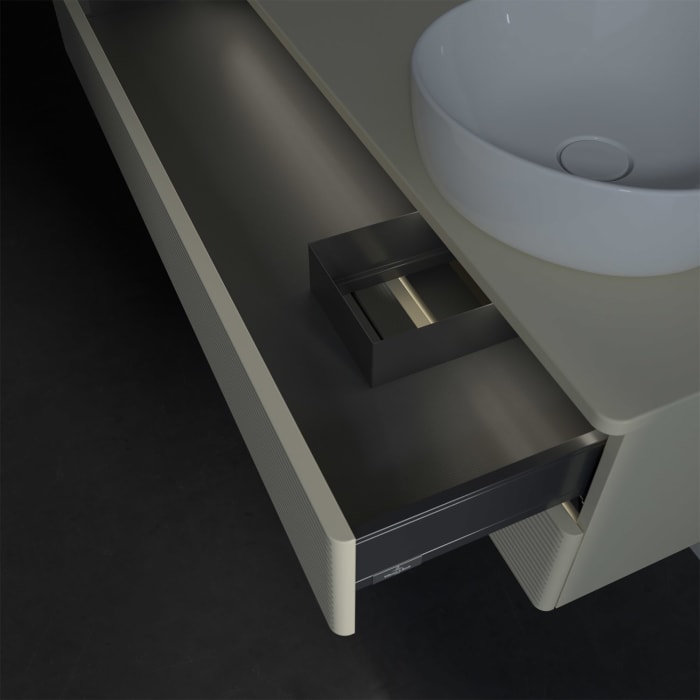 Villeroy & Boch Antao Waschbeckenunterschrank, 120 x 36 cm, 2 Auszüge mit LED-Licht, Front mit Struktur, ohne Hahnloch, für Waschtisch rechts
