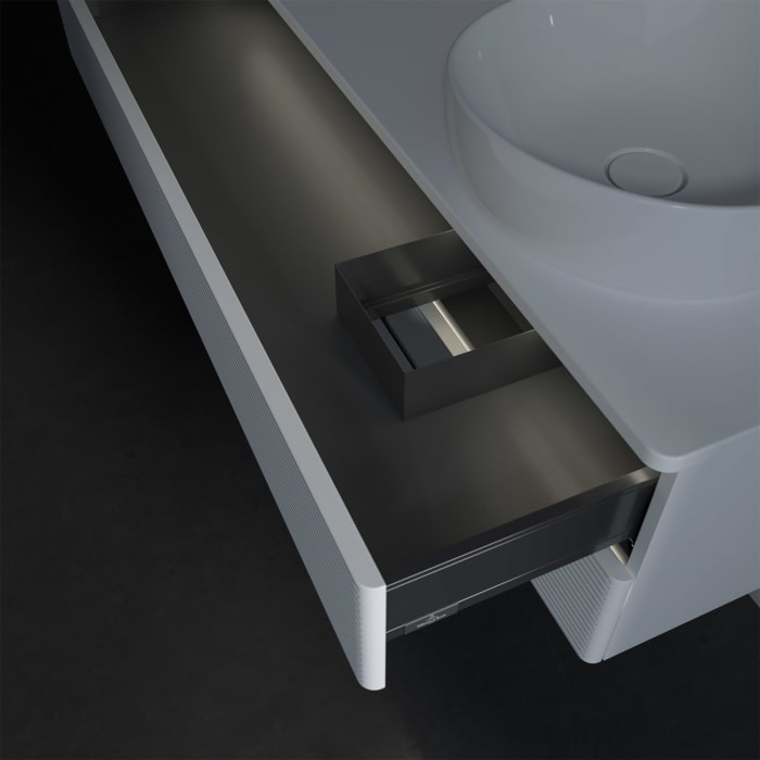 Villeroy & Boch Antao Waschbeckenunterschrank, 120 x 36 cm, 2 Auszüge mit LED-Licht, Front mit Struktur, ohne Hahnloch, für Waschtisch rechts
