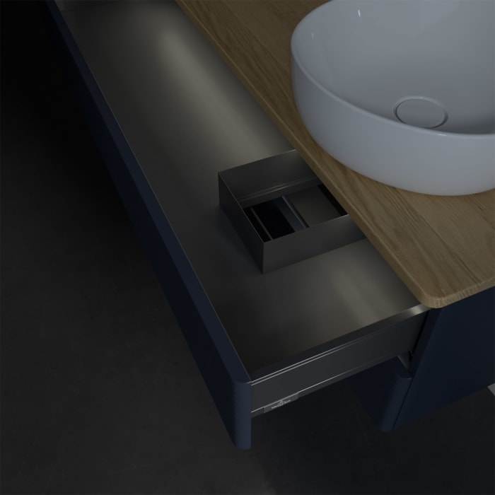 Villeroy & Boch Antao Waschbeckenunterschrank, 120 x 36 cm, 2 Auszüge mit LED-Licht, Front mit Struktur, ohne Hahnloch, für Waschtisch rechts