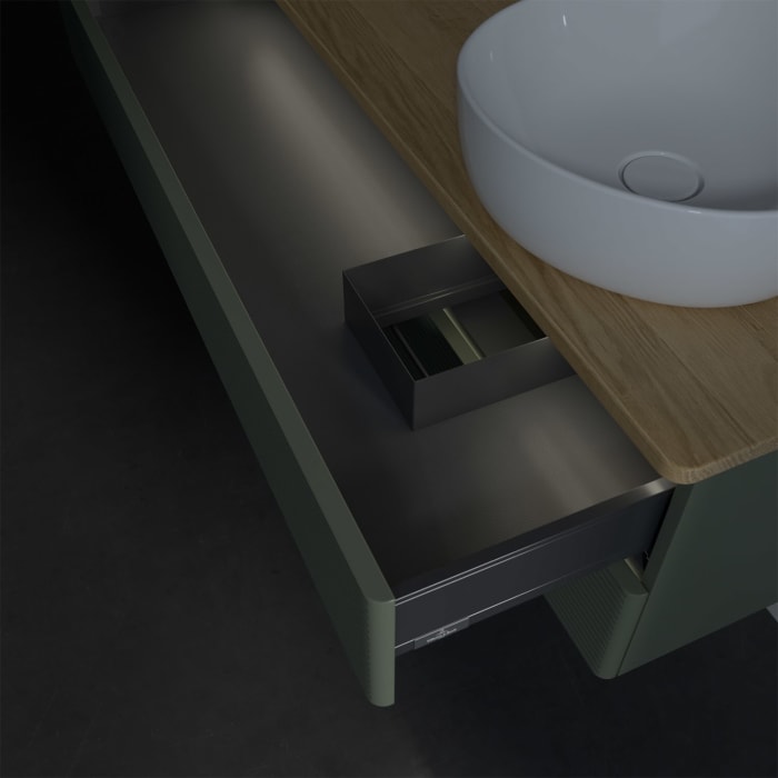 Villeroy & Boch Antao Waschbeckenunterschrank, 120 x 36 cm, 2 Auszüge mit LED-Licht, Front mit Struktur, ohne Hahnloch, für Waschtisch rechts