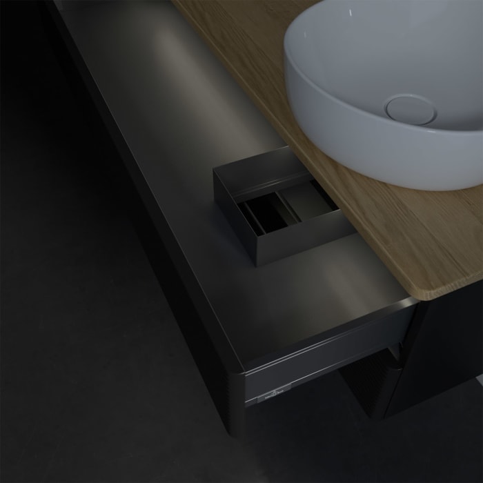 Villeroy & Boch Antao Waschbeckenunterschrank, 120 x 36 cm, 2 Auszüge mit LED-Licht, Front mit Struktur, ohne Hahnloch, für Waschtisch rechts