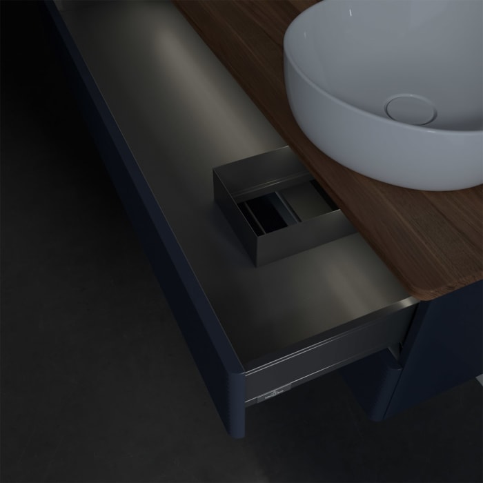 Villeroy & Boch Antao Waschbeckenunterschrank, 120 x 36 cm, 2 Auszüge mit LED-Licht, Front mit Struktur, ohne Hahnloch, für Waschtisch rechts